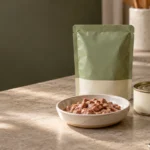 Cat food pouches vs cans displayed together on a kitchen counter
